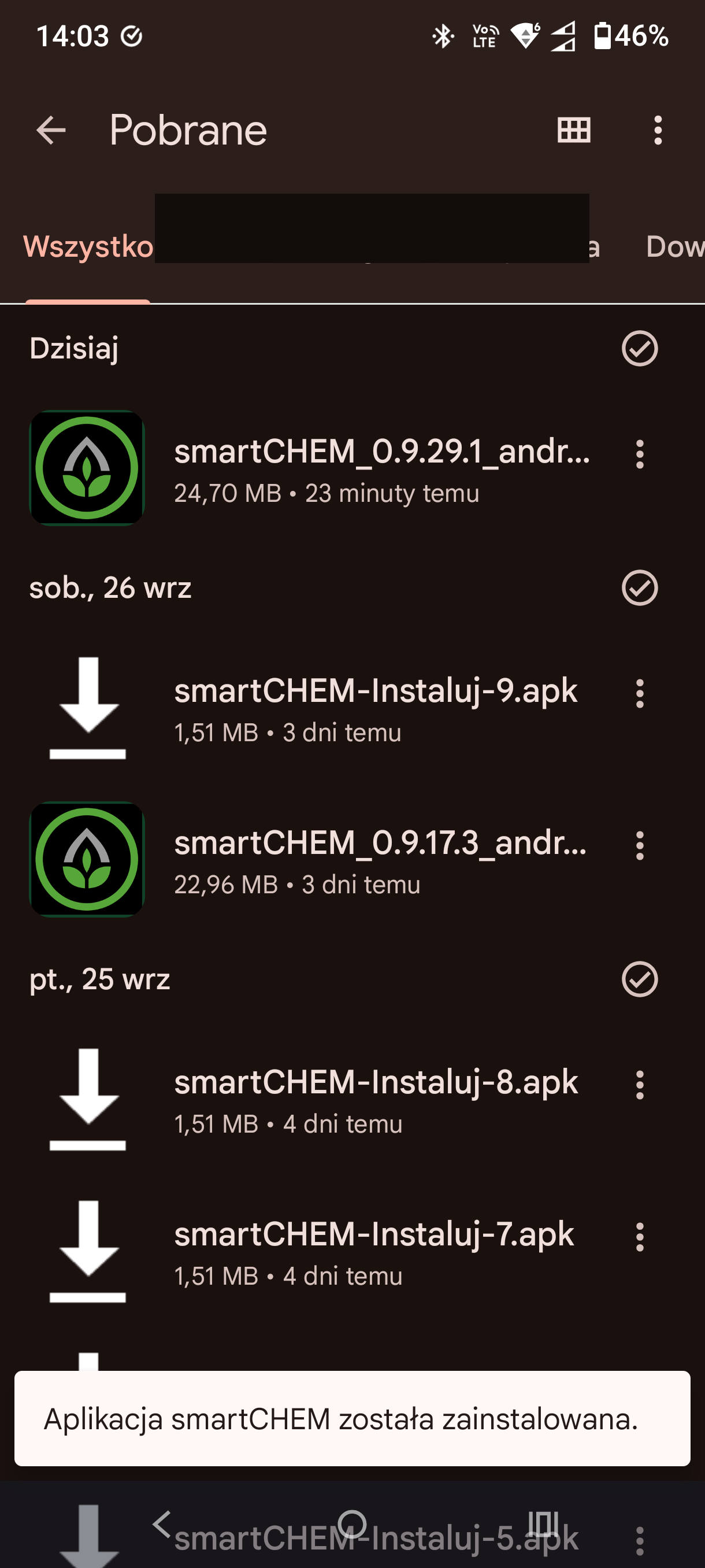 Komunikat: aplikacja zainstalowana